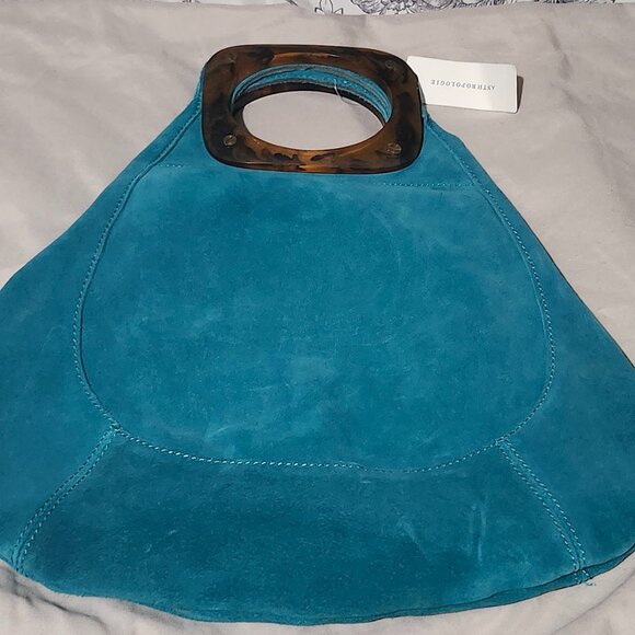 Anthropologies Turquoise  Blue Clutch Bag With resin handles - Picture 1 of 10